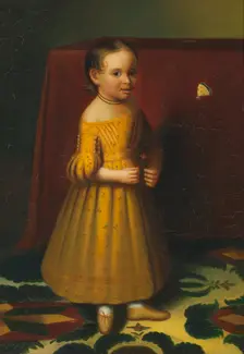 Portrait of a Young Girl with Rose and Butterfly, ca. 1838. Creator: Oliver Tarbell Eddy