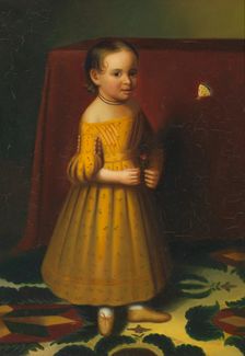 Portrait of a Young Girl with Rose and Butterfly, ca. 1838. Creator: Oliver Tarbell Eddy