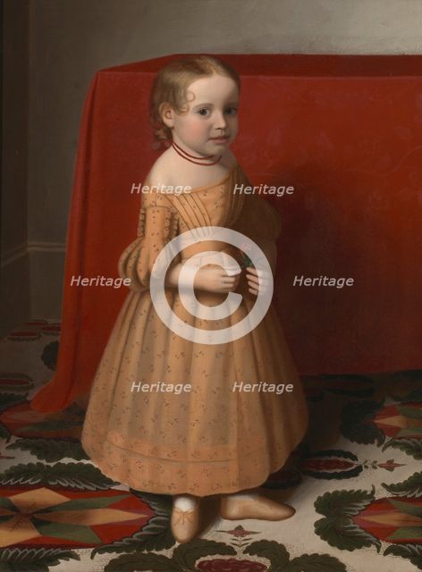 Portrait of a Young Girl with Rose, ca. 1838. Creator: Oliver Tarbell Eddy.