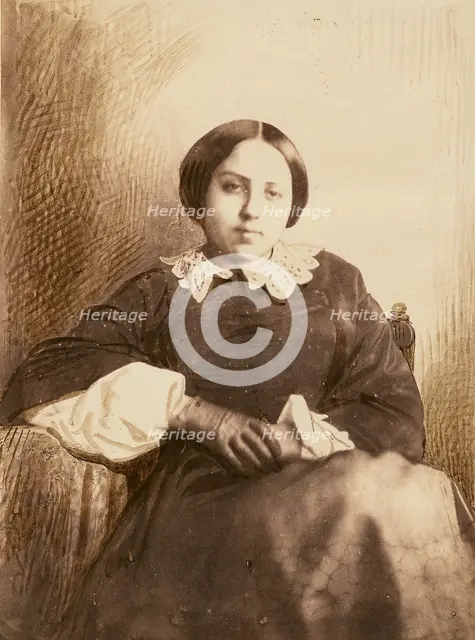 Portrait of a young lady, probably Cécile Devéria, 1853. Creators: Achille Deveria, Théodule Deveria.