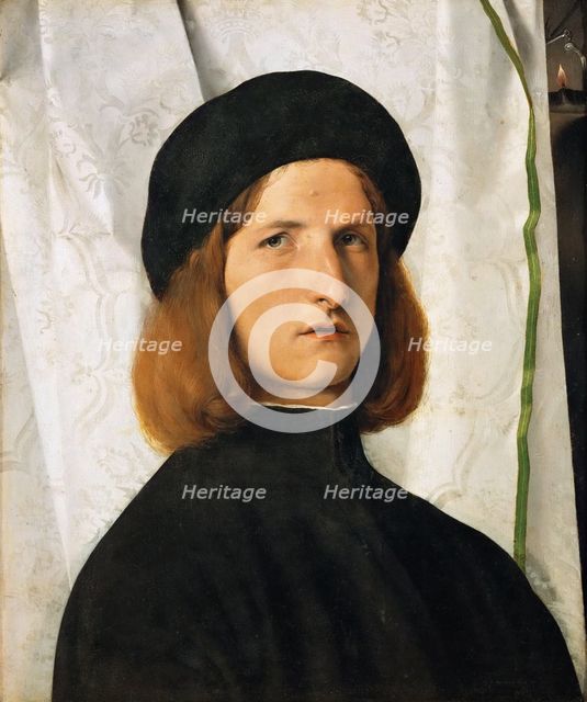 Portrait of a Young Man against a White Curtain.