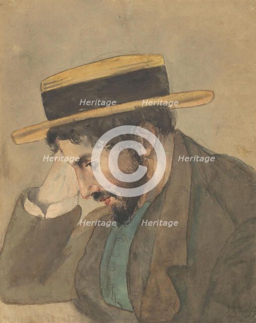 Portrait of a young man in a straw hat, 1878. Creator: Jan Veth.