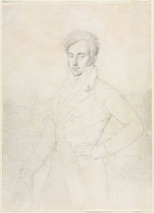 Portrait of a Young Man Standing on the Quirinal with the Turris Comitum in the Background, 1800s. Creator: Jean-Auguste-Dominique Ingres (French, 1780-1867), follower of
