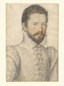 Portrait of a bearded man, half-length, wearing a slashed doublet, about 1575. Creator: Master of the Lecurieux Collection