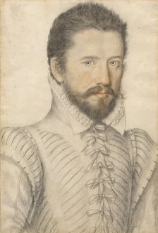 Portrait of a bearded man, half-length, wearing a slashed doublet, about 1575. Creator: Master of the Lecurieux Collection