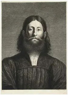 Portrait of a Bearded Man (so-called portrait of Giorgione), from Cabinet Reynst..., 1655/58. Creator: Cornelis van Dalen II