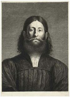 Portrait of a Bearded Man (so-called portrait of Giorgione), from Cabinet Reynst..., 1655/58. Creator: Cornelis van Dalen II
