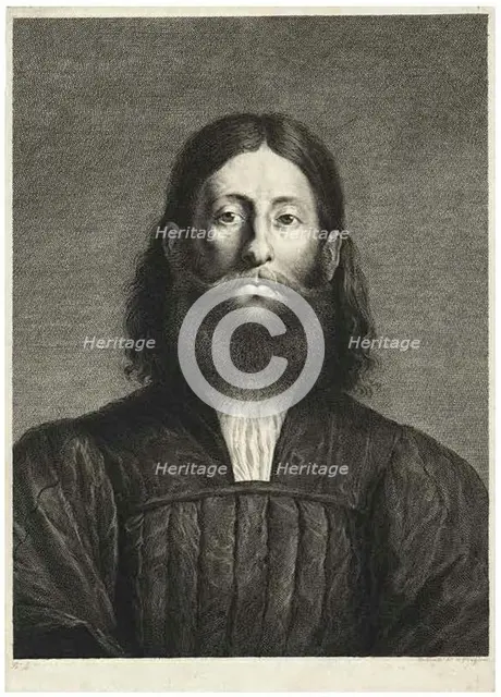 Portrait of a Bearded Man (so-called portrait of Giorgione), from Cabinet Reynst..., 1655/58. Creator: Cornelis van Dalen II.