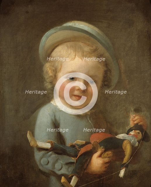 Portrait of a boy holding a puppet. Creator: Ecole Francaise.