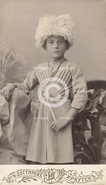 Portrait of a boy Leonid in a Caucasian national costume, end of 19th century. Creator: VV Degtiarev.