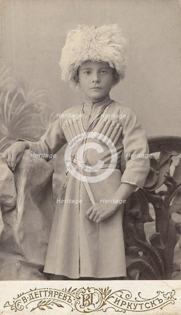 Portrait of a boy Leonid in a Caucasian national costume, end of 19th century. Creator: VV Degtiarev.