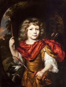 Portrait of a Boy with a Bow and a Dog (Amor), c1673/1674. Creator: Nicolaes Maes
