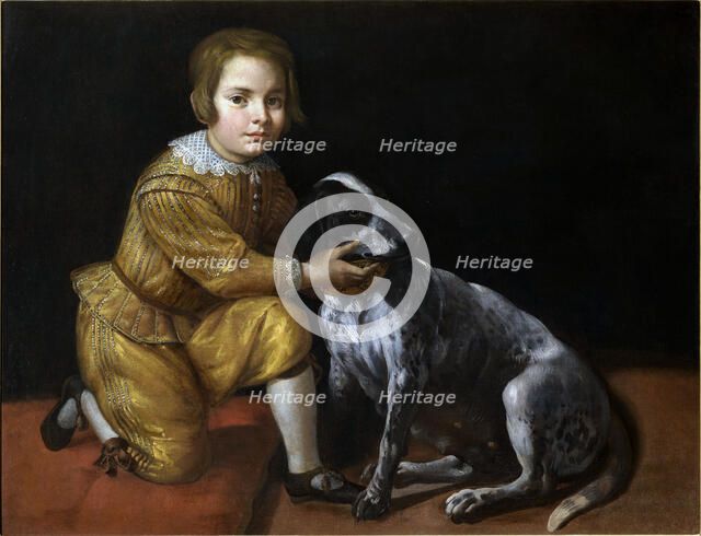 Portrait of a boy with a dog. Creator: Fiasella, Domenico (1589-1669).