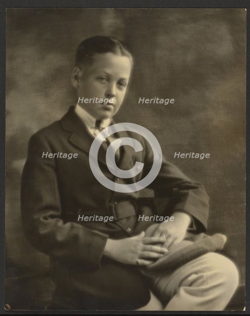 Portrait of a Boy with Cap on Knee, 1907-1943. Creator: Louis Fleckenstein.