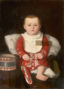 Portrait of a child with a drum, 1880. Creator: Gyula Stetka