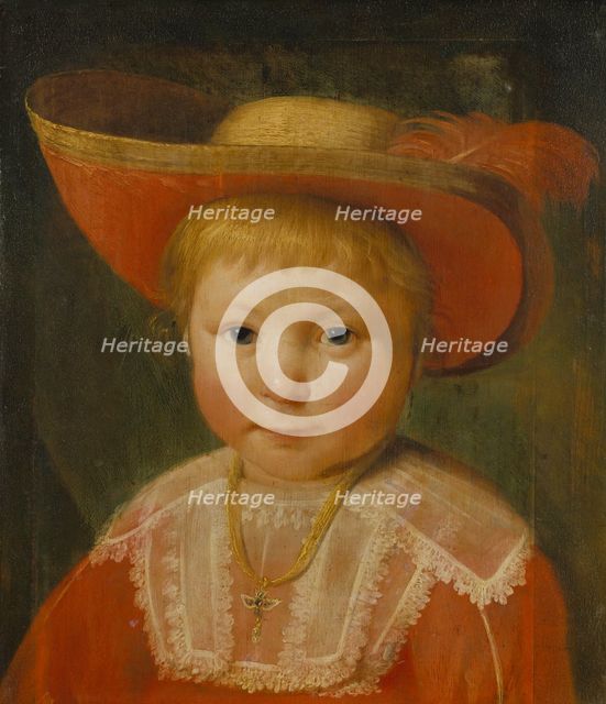 Portrait of a Child with a Red Lined Straw Hat, c1635-1640. Creator: Pieter Soutman?.