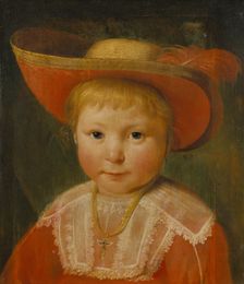 Portrait of a Child with a Red Lined Straw Hat, c1635-1640. Creator: Pieter Soutman?