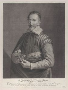 Portrait of a Comedian: portrait of Francesco Andreini holding a mask, 1729-40., 1729-40. Creator: Nicolas de Larmessin