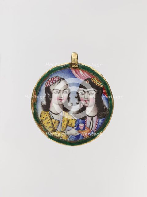 Portrait of a Couple in a Round Pendant, Iran, late 18th century. Creator: Unknown.