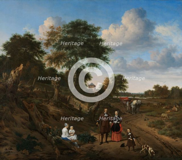 Portrait of a Couple with Two Children and a Nurse in a Landscape, 1667. Creator: Adriaen van de Velde.