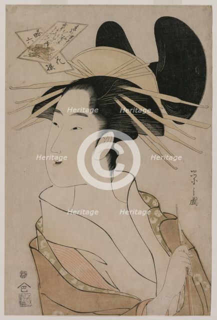 Portrait of a Courtesan Holding a Pipe..., mid 1790s. Creator: Ch?bunsai Eishi (Japanese, 1756-1829).