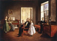 Portrait of a family in an interior, Russian, c1840. Artist: Anon