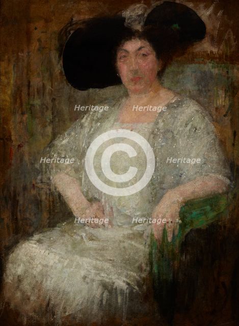 Portrait of a French Lady-Writer Gabrielle Réval, 1912. Creator: Olga Boznanska.