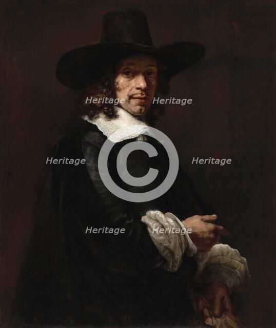 Portrait of a Gentleman with a Tall Hat and Gloves, c. 1656/1658. Creator: Rembrandt Harmensz van Rijn.
