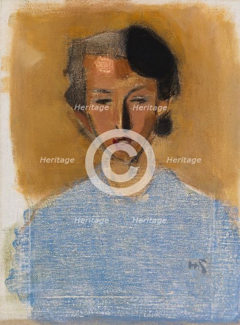 Portrait of a Girl in Blue and Brown (Inez), 1944. Creator: Helene Schjerfbeck.