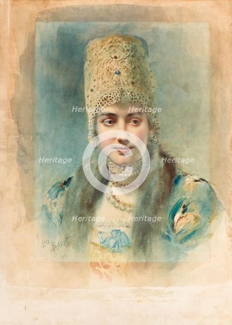 Portrait of a Girl Wearing a Kokoshnik, 1890. Artist: Bakst, Léon (1866-1924)