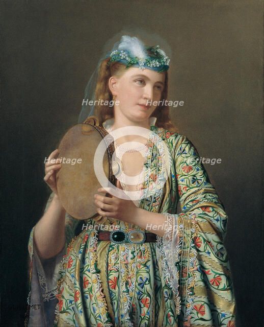 Portrait of a Lady of the Court Playing the Tambourine, Second Half of the 19th cen.. Artist: Guillemet, Pierre Désiré (1827-1878)