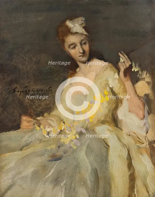 Portrait of a lady in a ball gown, 1899. Creator: Eugene Carriere.