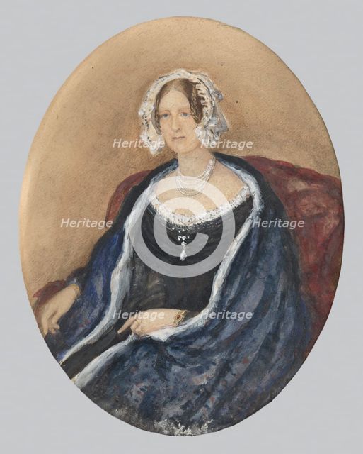 Portrait of a Lady in a White Bonnet and a Cape, around 1850. Creator: Unknown.