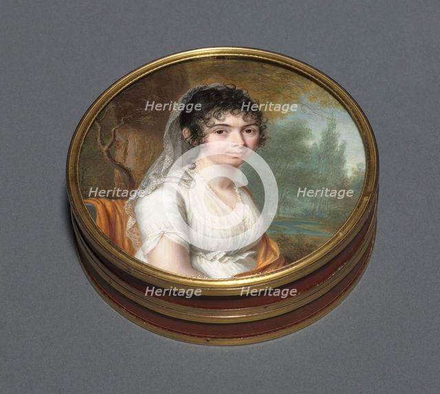 Portrait of a Lady in a White Dress Seated in a Landscape, 1803. Creator: Pierre Louis Bouvier (Swiss, 1765-1836).