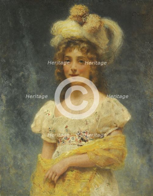 Portrait of a Lady in a Yellow Shawl. Artist: Makovsky, Konstantin Yegorovich (1839-1915)