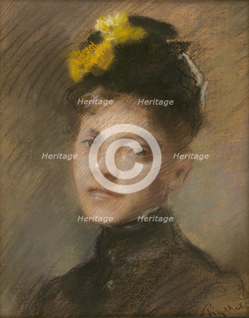 Portrait of a lady in black, 1870-1890. Creator: Bruno Piglhein.