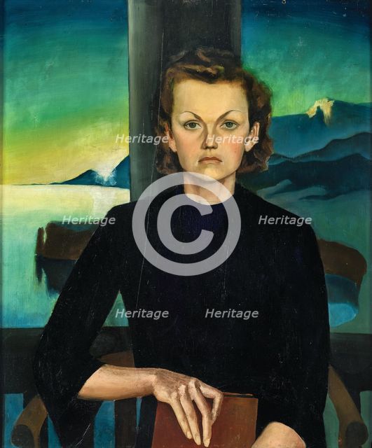 Portrait of a Lady in Front of a Lake Landscape, c1930. Creator: Reyl-Hanisch, Herbert von (1898-1937).