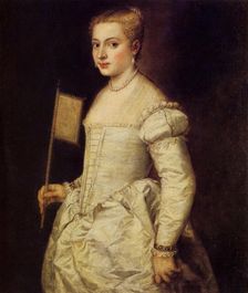 Portrait of a Lady in White, ca 1561. Creator: Titian (1488-1576)
