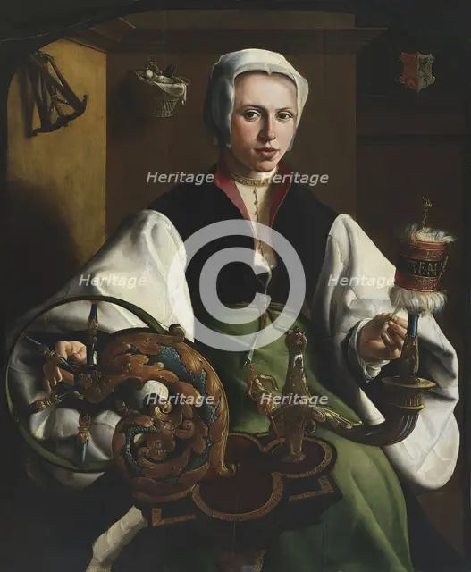 Portrait of a Lady spinning, 1531. Creator: Maerten van Heemskerck.