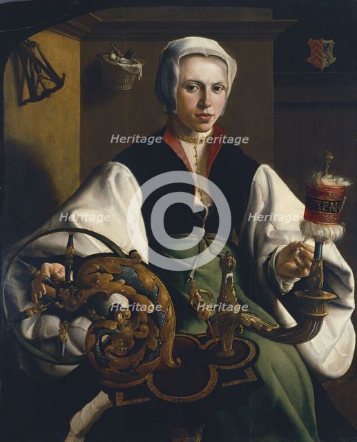 Portrait of a Lady spinning. Artist: Heemskerck, Maarten Jacobsz, van (1498-1574)