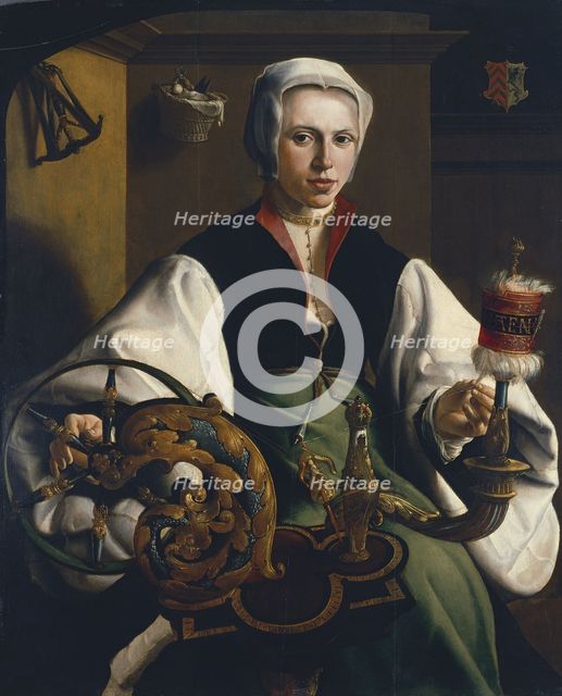 Portrait of a Lady spinning, ca 1531. Artist: Heemskerck, Maarten Jacobsz, van (1498-1574)