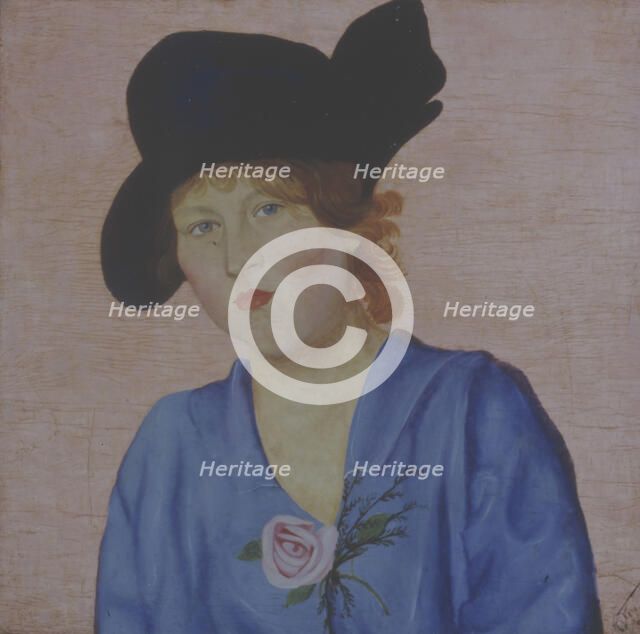 Portrait of a Lady wearing a blue hat. Creator: Popov, Nikolai Nikolayevich (1890-1953).