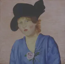Portrait of a Lady wearing a blue hat. Creator: Popov, Nikolai Nikolayevich (1890-1953)