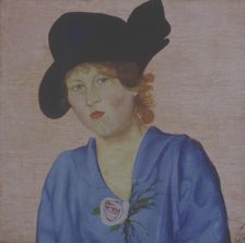 Portrait of a Lady wearing a blue hat. Creator: Popov, Nikolai Nikolayevich (1890-1953)