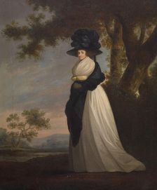 Portrait of a Lady Wearing an Elaborate Hat, 1785-90. Creator: Unknown