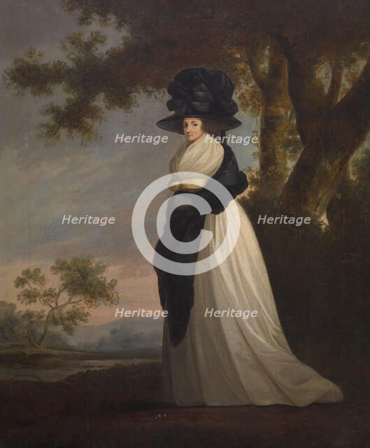 Portrait of a Lady Wearing an Elaborate Hat, 1785-90. Creator: Unknown.