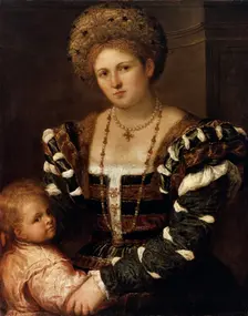 Portrait of a Lady with a Boy 1530s. Artist: Paris Bordone