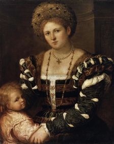 Portrait of a Lady with a Boy 1530s. Artist: Paris Bordone