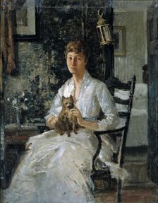 Portrait of a Lady with a Dog (Anna Baker Weir), ca. 1890. Creator: Julian Alden Weir