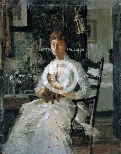 Portrait of a Lady with a Dog (Anna Baker Weir), ca. 1890. Creator: Julian Alden Weir.